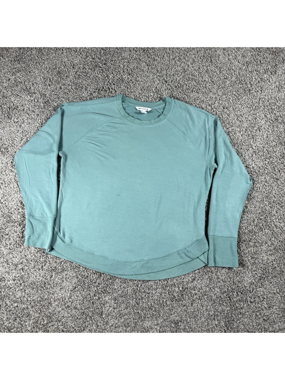 Athleta Sweatshirt Womens Large Green Raglan Sleeve Slub Knit Pullover Crew Neck